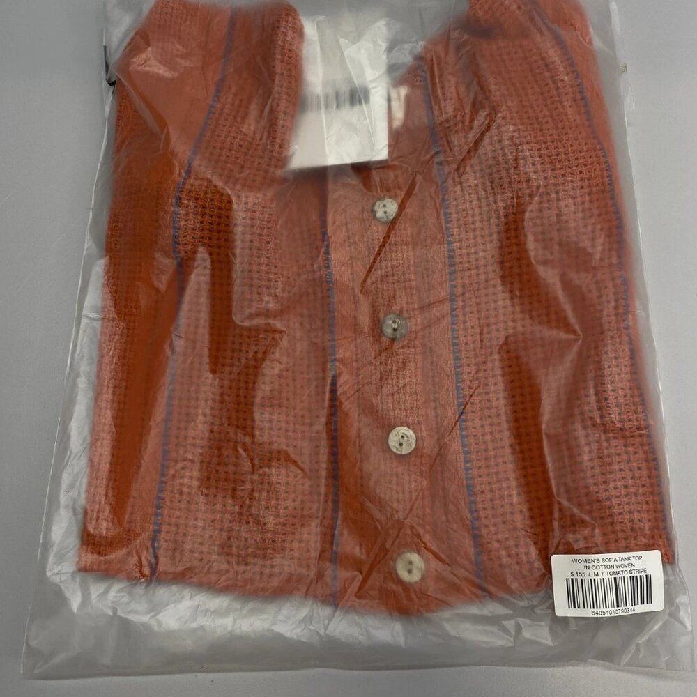 NEW ROAD TO NOWHERE Sofia Cotton Woven Stripe Tank Top • Size M • Tomato Orange - Picture 3 of 11